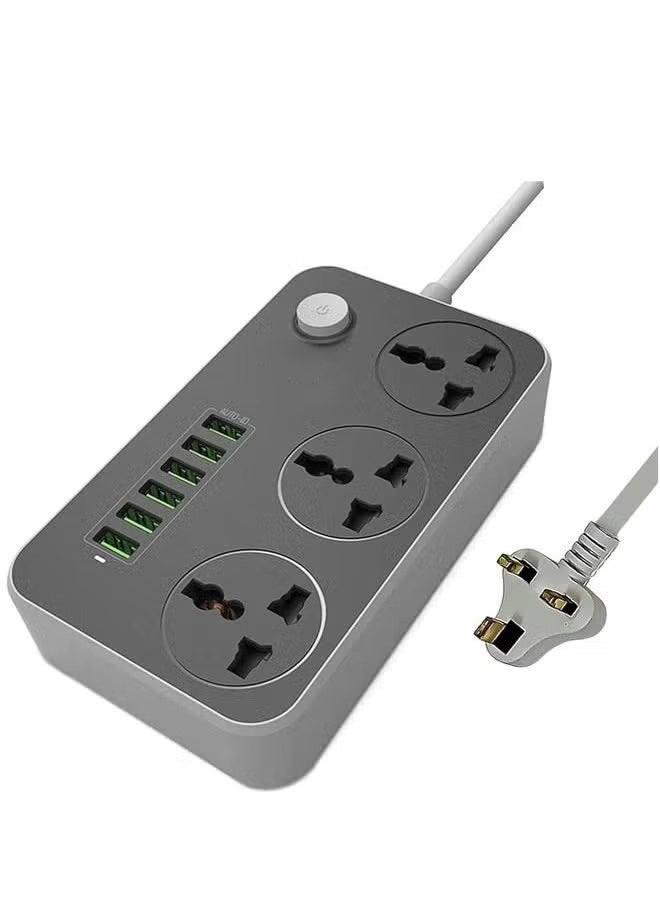 HOMESTAR 9 in 1 Universal Extension Cord with 3 Power Socket and 6 USB Slots, Way Strip Charging slot, Lead 2 meter  - Image 1