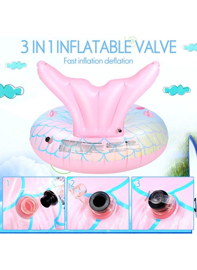 Junkin - 2 Pcs Mermaid Pool Float 43.3 Inch Mermaid Tail Pool Inflatables Float Adults Swimming Pool Raft With Cup Holder Backrest Mesh Bottom For People Over 8 Years Lounge Floaty Chair - Image 1