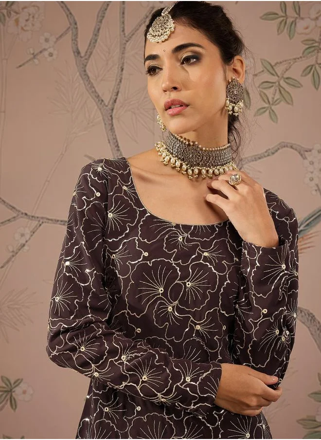 SASSAFRAS Embellished Sequins Kurta with Solid Palazzo Pants Set by Styli