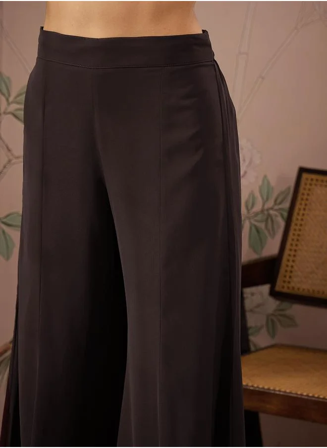 SASSAFRAS Embellished Sequins Kurta with Solid Palazzo Pants Set by Styli