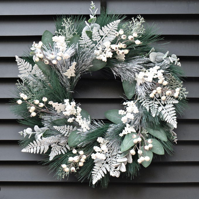 WINTER WREATHS FOR FRONT DOOR 24 INCH ARTIFICIAL CHRISTMAS WREATH DECORATED WITH WHITE BERRIESOUTDOOR WINTER DOOR WREATH GREEN EUCALYPTUS WREATH FOR FARMHOUSE HOME PORCH WALL DECOR