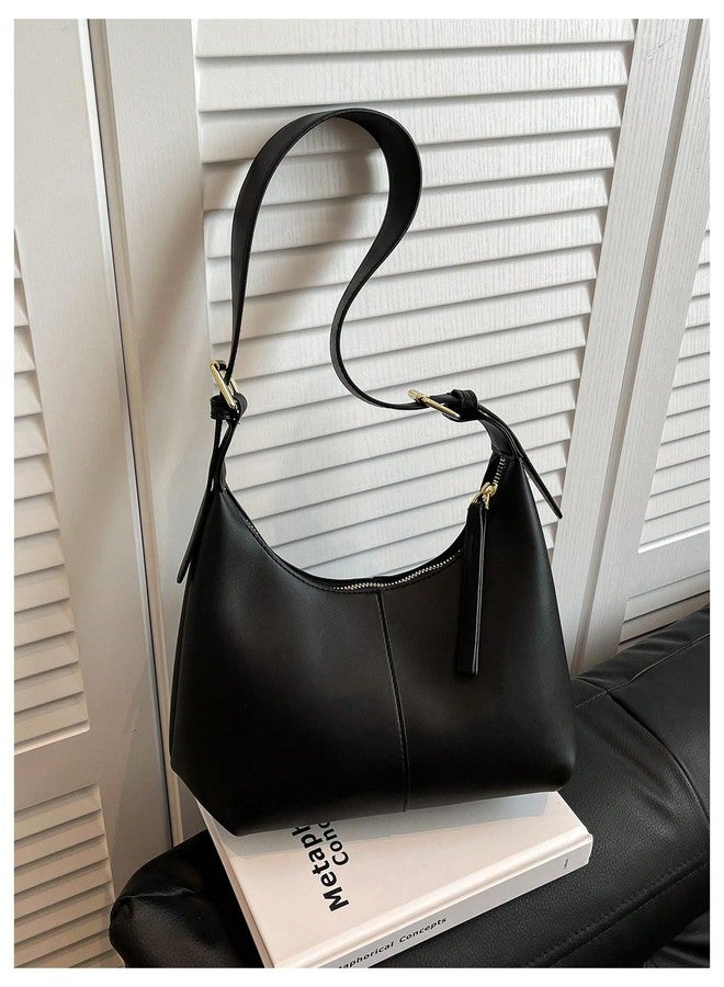 SweatyRocks Women's Leather Shoulder Bags Adjustable Strap Hobo Purse Shopping Handbags Black One Size - Image 5