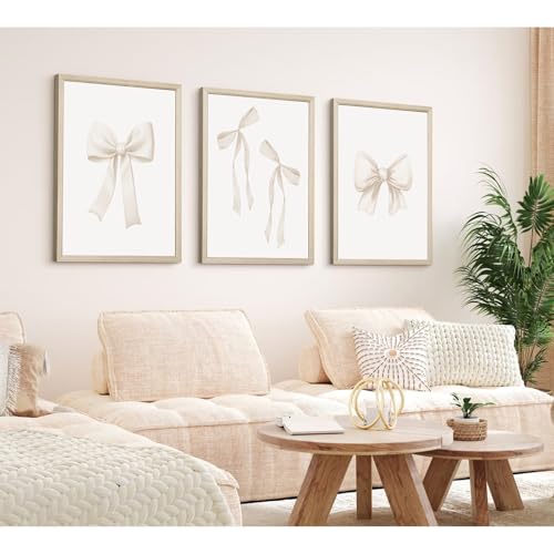Pennclys Bow Wall Art Coquette Room Canvas Decor Beige Bow Poster Preppy Wall Deocr Aesthetic Pictures Coquette Girly Posters Nursery Art Prints for Girls Bedroom 12x16 Inch Wood Framed Set of 3 - Image 5