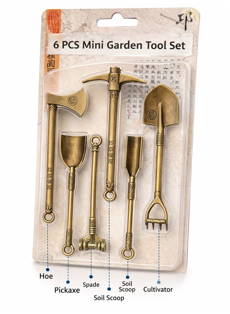 Mini Garden Tools Set 6 Pcs – Miniature Decorative Shovel Hoe Rake Pickaxe Spade Soil Scoop for DIY Crafts, Fairy Garden and Mini Landscaping - Image 1