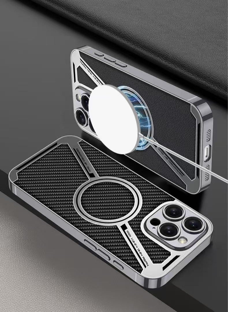 Compatible with iPhone16Pro max Plated Plain Grain Leather Z-Wireless Charging Dock - Image 2