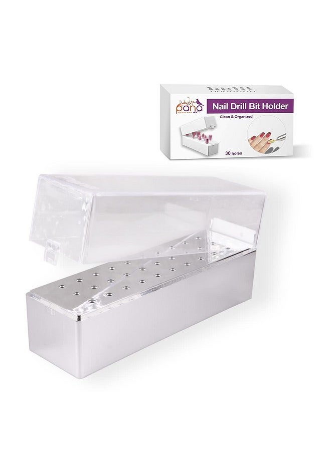 Pana - Nail Drill Bit Holder Stand Display Organizer Dust Proof Storage Container Box Case Tools For Home Use Or Nail Salon (30 Holes Silver) - Image 1