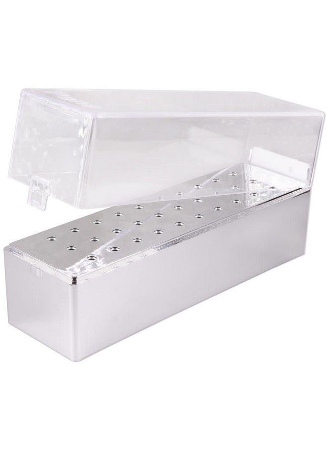 Pana - Nail Drill Bit Holder Stand Display Organizer Dust Proof Storage Container Box Case Tools For Home Use Or Nail Salon (30 Holes Silver) - Image 1