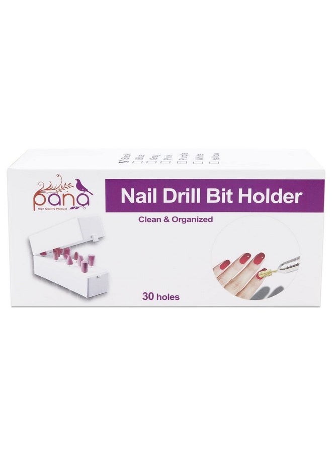 Pana - Nail Drill Bit Holder Stand Display Organizer Dust Proof Storage Container Box Case Tools For Home Use Or Nail Salon (30 Holes Silver) - Image 1