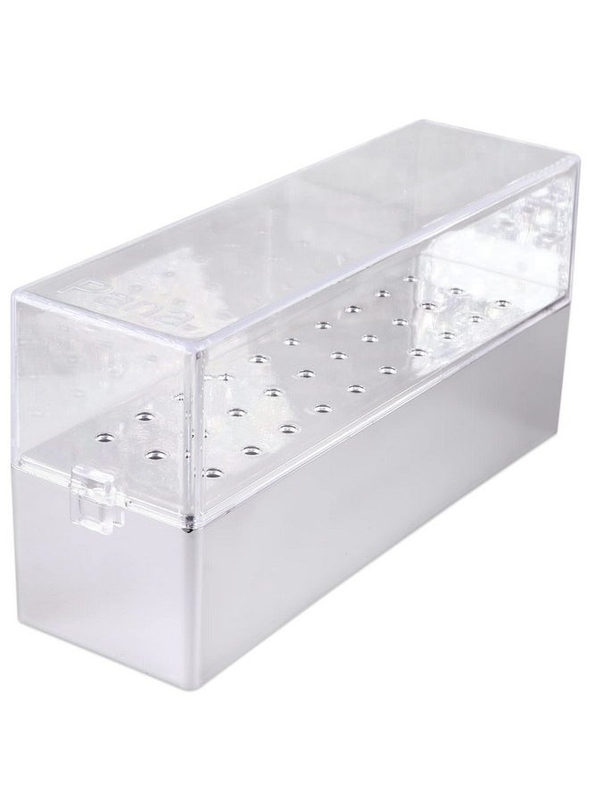 Pana - Nail Drill Bit Holder Stand Display Organizer Dust Proof Storage Container Box Case Tools For Home Use Or Nail Salon (30 Holes Silver) - Image 1