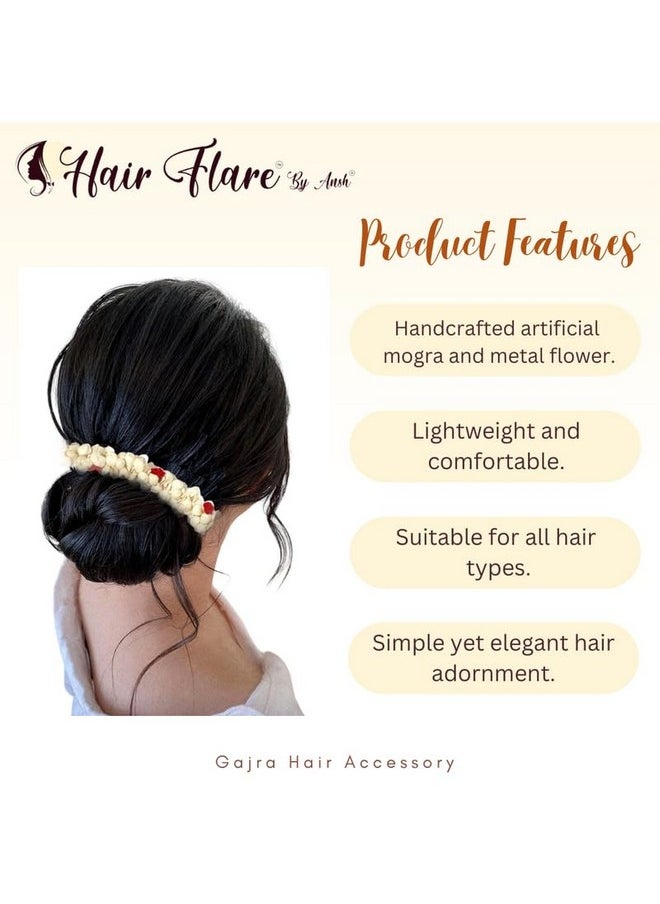 Hair Flare Hair Flare Artificial Mogra, Metal Rose, and Velvet Hair Gajra: Handcrafted elegance for versatile styling, perfect for weddings and festivals_1995_Red  - Image 2