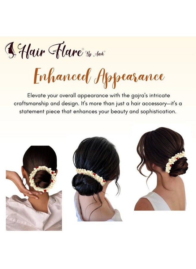 Hair Flare Hair Flare Artificial Mogra, Metal Rose, and Velvet Hair Gajra: Handcrafted elegance for versatile styling, perfect for weddings and festivals_1995_Red  - Image 4