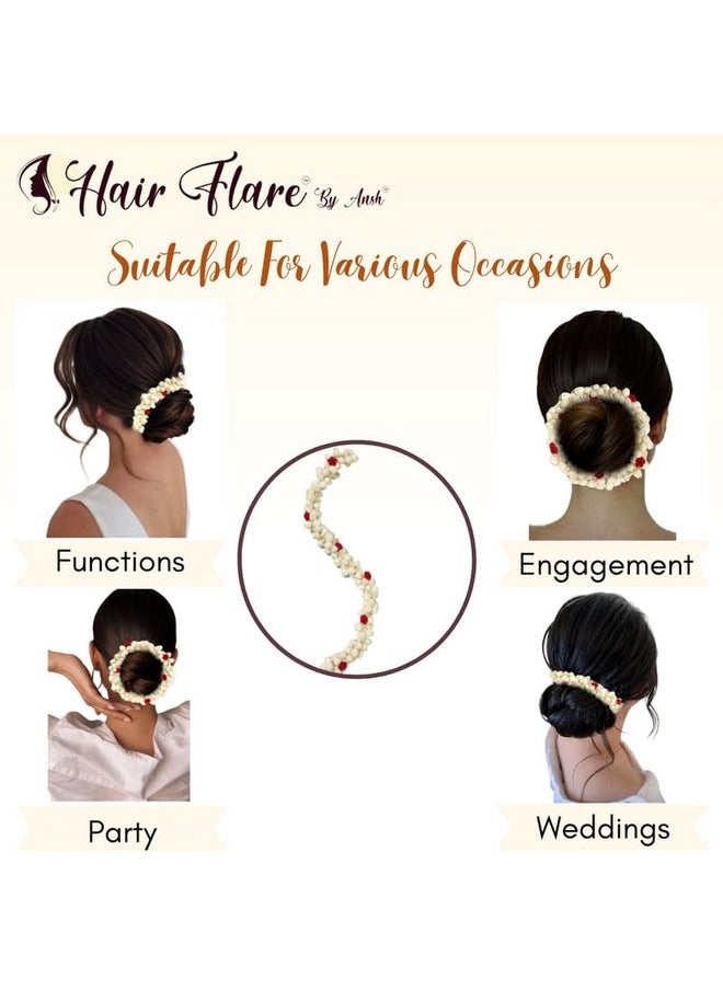 Hair Flare Hair Flare Artificial Mogra, Metal Rose, and Velvet Hair Gajra: Handcrafted elegance for versatile styling, perfect for weddings and festivals_1995_Red  - Image 5