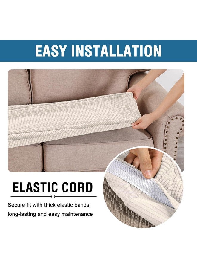 H.VERSAILTEX H.VERSAILTEX Super Stretch Individual Seat Cushion Covers - Sofa & Couch Cushion Slipcover Sets - Thick Jacquard Textured Twill Fabric (3 Piece, Ivory)  - Image 4