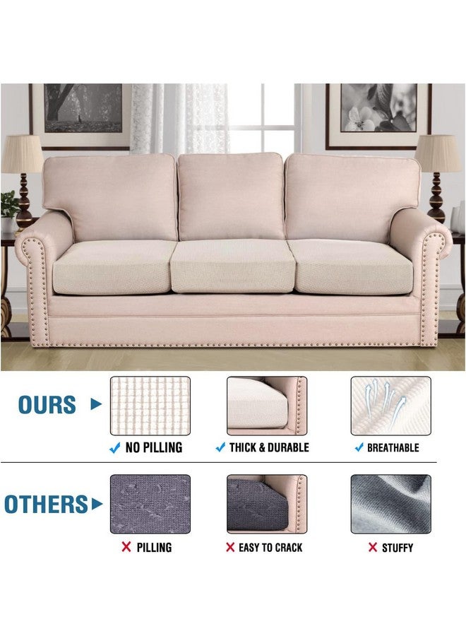 H.VERSAILTEX H.VERSAILTEX Super Stretch Individual Seat Cushion Covers - Sofa & Couch Cushion Slipcover Sets - Thick Jacquard Textured Twill Fabric (3 Piece, Ivory)  - Image 1