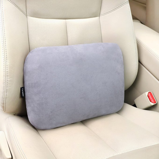 LUMBAR SUPPORT PILLOW FOR CAR SEAT CUSHION OFFICE CHAIR THIN LOWER BACK PAIN WAIST SUPPORT DRIVER ROAD TRIP ACCESSORIES FOR WOMEN MEN GREY