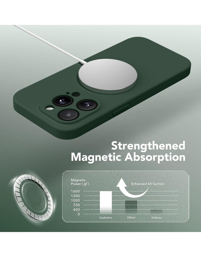 iPhone 15 Pro Max Case Silicone, Compatible with MagSafe, [Camera Protection][2X Screen Protectors] Slim Shockproof Protective Case, Soft Anti-Scratch Microfiber Lining, Alpine Green