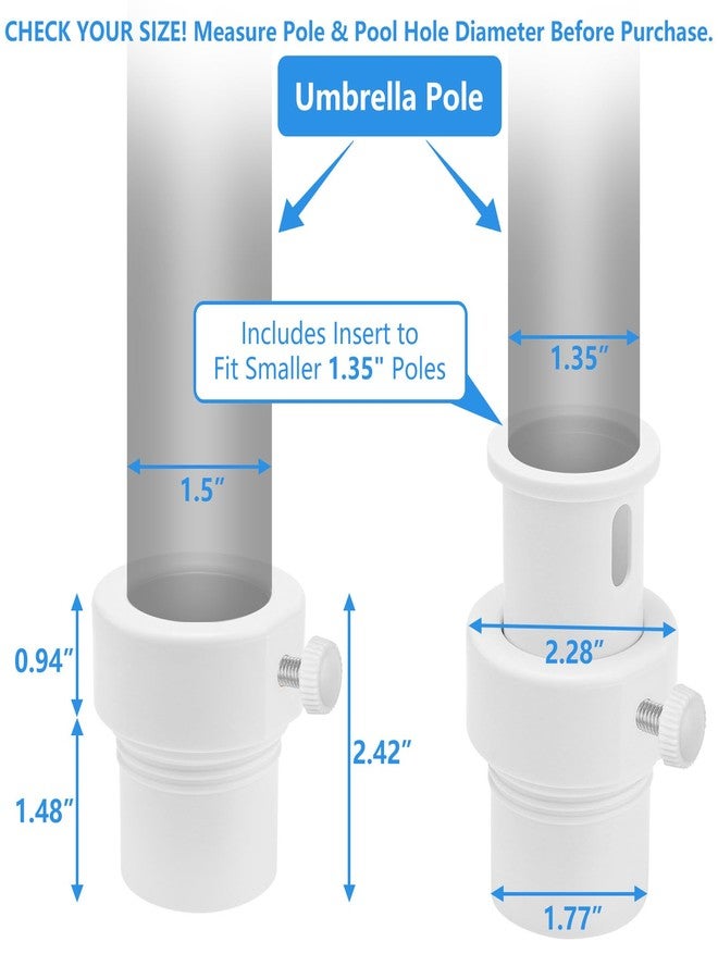 XCWT Pool Umbrella Pole Stabilizer Sleeve Adapter - Fit 1.5" & 1.35" Umbrellas Hole Holder Insert for Single-Threaded Baja Deck Pools Sleeves, Reducing Moving and Hold Umbrella in Place (White) - Image 3