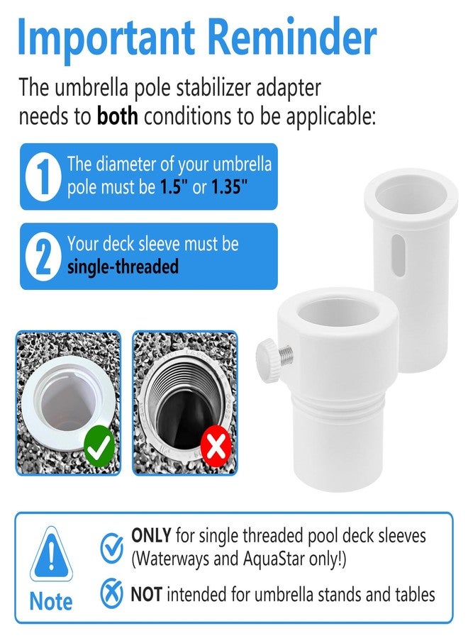 XCWT Pool Umbrella Pole Stabilizer Sleeve Adapter - Fit 1.5" & 1.35" Umbrellas Hole Holder Insert for Single-Threaded Baja Deck Pools Sleeves, Reducing Moving and Hold Umbrella in Place (White) - Image 2