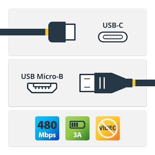 StarTech.com USB C to Micro USB Cable 2m 6ft - USB-C to Micro USB Charge Cable - USB 2.0 Type C to Micro B - Thunderbolt 3 Compatible (USB2CUB2M) - Image 5