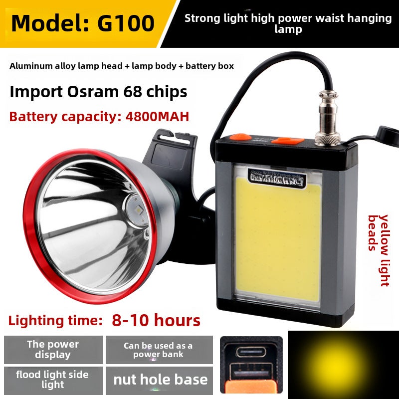 2024 High-Power LED Headlamp for Night Fishing G100 yellow light 1000W endurance 8-10 hours OSRAM lamp beads G100 yellow light 1000W endurance 8-10 hours OSRAM lamp beads