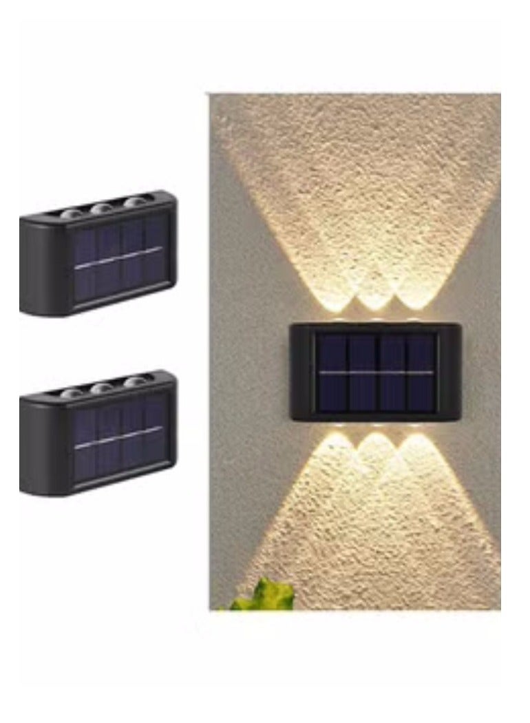 2 قطعة 6 حبات مصباح LED للطاقة الشمسية في الهواء الطلق مقاوم للماء مصابيح الحائط الدافئة تضيء الفناء والحديقة - Image 1