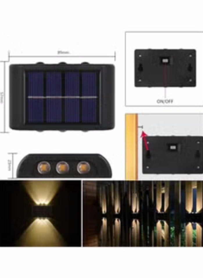 2 قطعة 6 حبات مصباح LED للطاقة الشمسية في الهواء الطلق مقاوم للماء مصابيح الحائط الدافئة تضيء الفناء والحديقة - Image 4