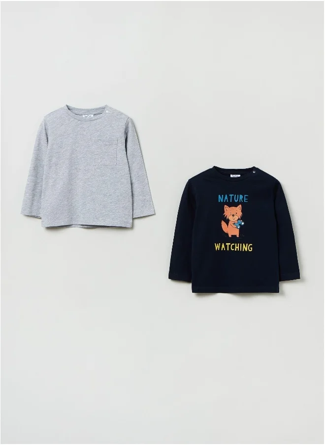 او في اس OVS Two Pack, Long Sleeved, Printed T Shirt