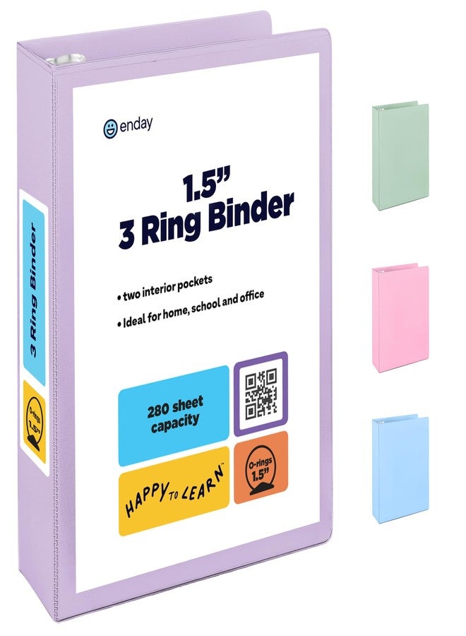 Enday 1.5 Inch Binder, Purple - 1.5 Inch 3 Ring Binder, Round Ring Pastel with Clear View Cover for Letter Size 8.5 x 11'' Paper & 2 Inside Pockets, Ideal for School Supplies, Office, and Home - Image 1