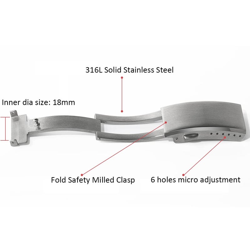 watchdives Watch Buckle 18mm Stainless Steel Watchband Clasp Silver Fold Safety Milled Clasp Replacement - Image 2