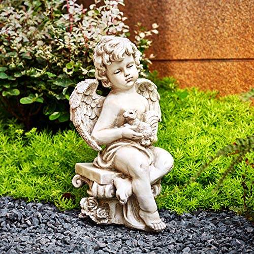 Floryden Cherub Angel Garden Statue, with Squirrel Sitting on Roma Pillar, Greek Column Angel Figurine for Garden Decor, Lawn, Patio, Courtyard, 13.4 inch - Image 4