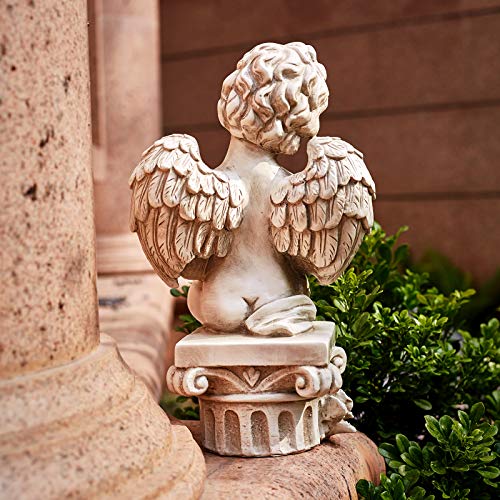Floryden Cherub Angel Garden Statue, with Squirrel Sitting on Roma Pillar, Greek Column Angel Figurine for Garden Decor, Lawn, Patio, Courtyard, 13.4 inch - Image 2