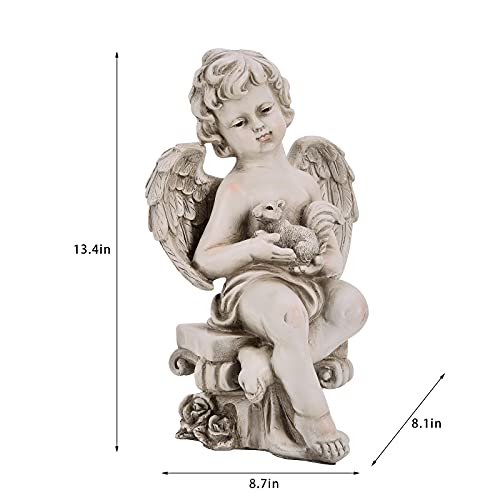 Floryden Cherub Angel Garden Statue, with Squirrel Sitting on Roma Pillar, Greek Column Angel Figurine for Garden Decor, Lawn, Patio, Courtyard, 13.4 inch - Image 5