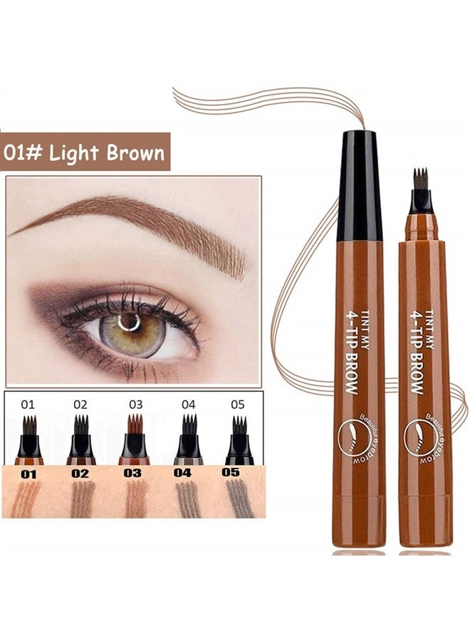 QUEMISS Microblading Eyebrow Pen, Eyebrow Pen 4 Points Eyebrow Pencil, Creates Lasting MakeUp Professional Natural Looking Eyebrows, Cover Sparse Areas, Daily Waterproof Eyebrow with Gift (01#Light Brown)