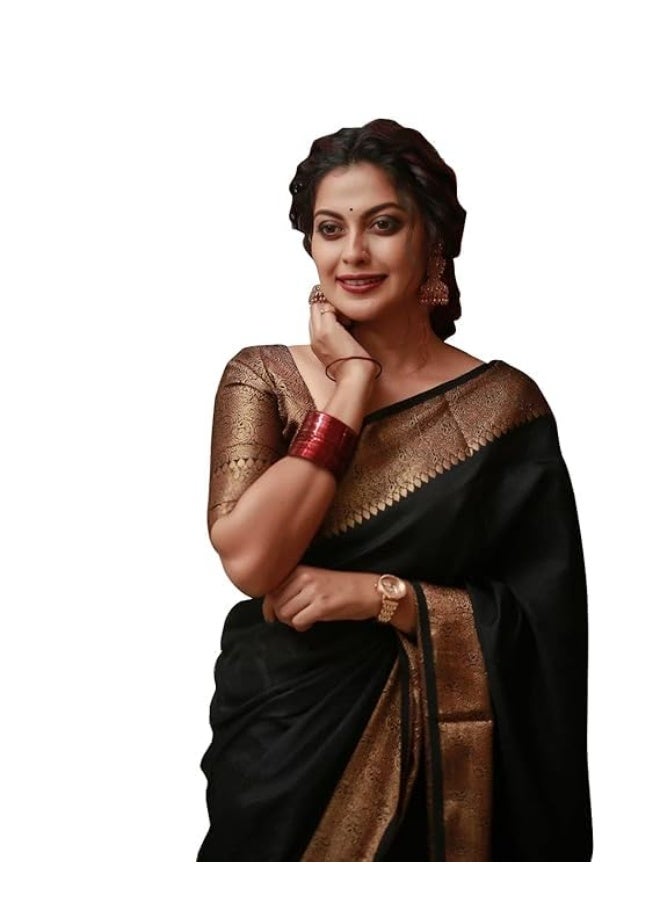 مملكة الإكسسوارات ساري حريمي كانجيفارام ناعم من حرير الليتشي مع قطعة بلوزة - Image 1