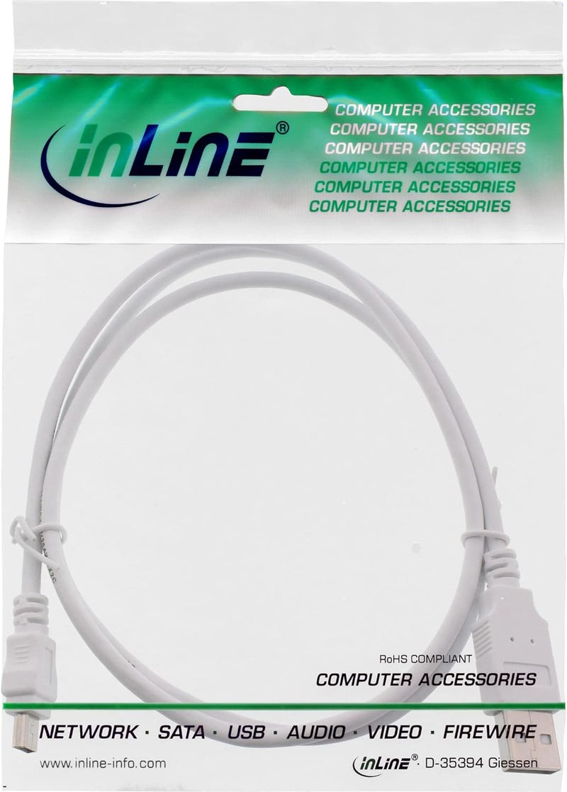 إن لاين كابل USB بطول 1 متر من ، USB A إلى Mini-USB B، أبيض – كابلات USB (1 متر، USB A، Mini-USB B، 2.0، موصل ذكر/موصل ذكر، أبيض) - Image 2