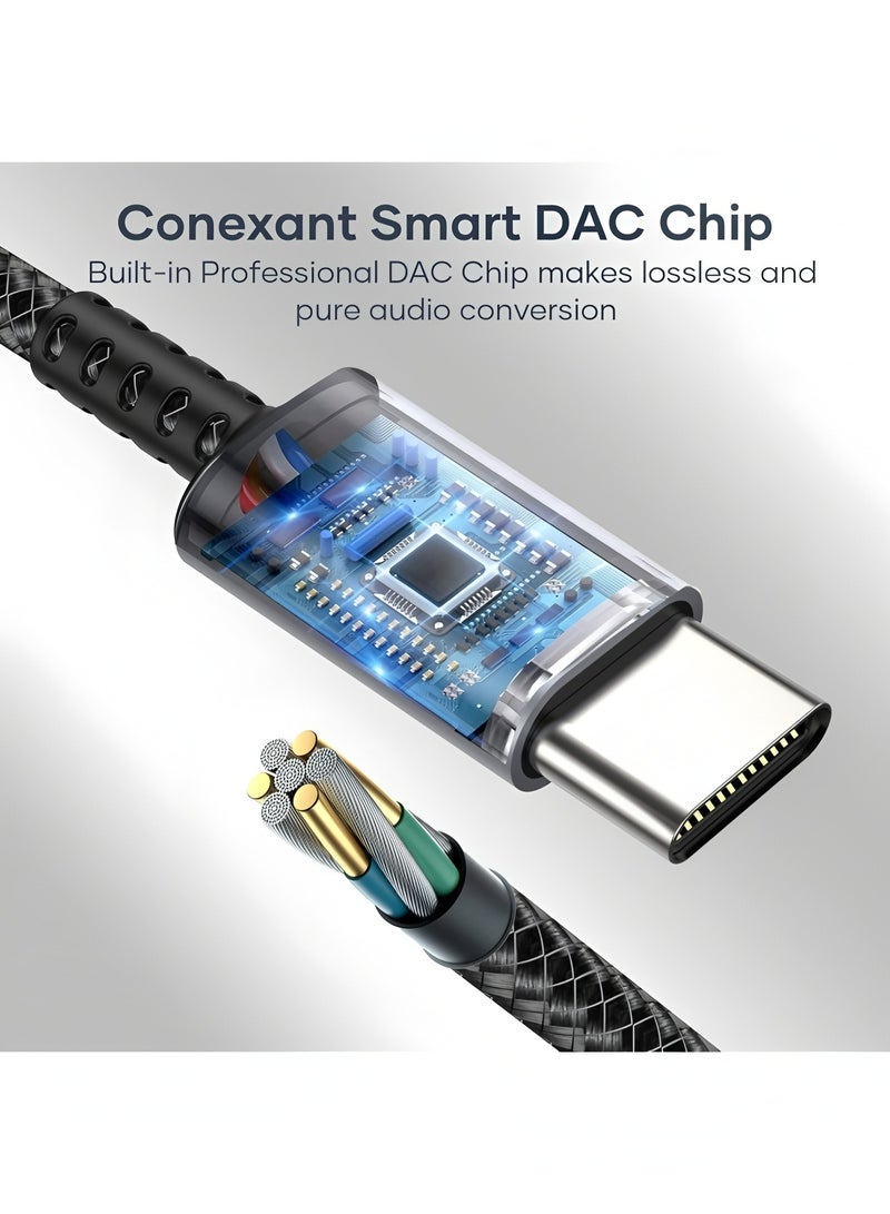 فليفيو محول USB-C إلى 3.5 مم متوافق تمامًا مع محول الصوت DAC ومحول USB C إلى مقبس سماعة رأس Aux وكابل صوت مضفر متوافق مع iPad Pro 2020/2018 وSamsung S21+ باللون الرمادي الفضائي - Image 2