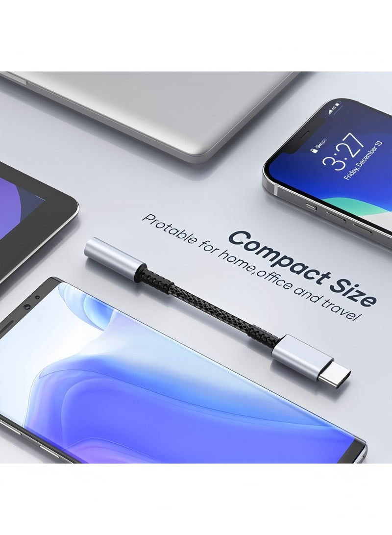 فليفيو محول USB-C إلى 3.5 مم متوافق تمامًا مع محول الصوت DAC ومحول USB C إلى مقبس سماعة رأس Aux وكابل صوت مضفر متوافق مع iPad Pro 2020/2018 وSamsung S21+ باللون الرمادي الفضائي - Image 3