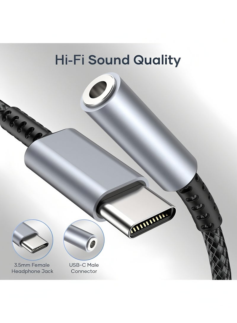 فليفيو محول USB-C إلى 3.5 مم متوافق تمامًا مع محول الصوت DAC ومحول USB C إلى مقبس سماعة رأس Aux وكابل صوت مضفر متوافق مع iPad Pro 2020/2018 وSamsung S21+ باللون الرمادي الفضائي - Image 4