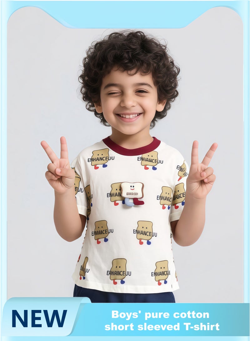 Boys' pure cotton short-sleeved T-shirts, new 2025 children's clothing, baby clothes, summer toddler half - sleeved summer clothing tops  - Image 1