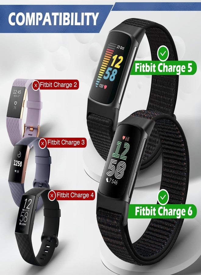 AVOD Sport Loop Nylon Watch Band Only Compatible with Fitbit Charge 6/Charge 5, Adjustable Breathable Replacement Soft Nylon Loop Wristband Accessories for Women Men - Image 3