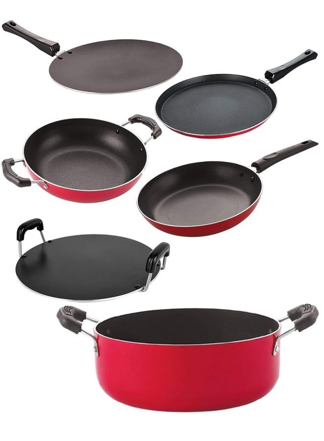 NIRLON Gas Compatible Non-Stick Non Induction Aluminium Cookware Set Red - Image 3