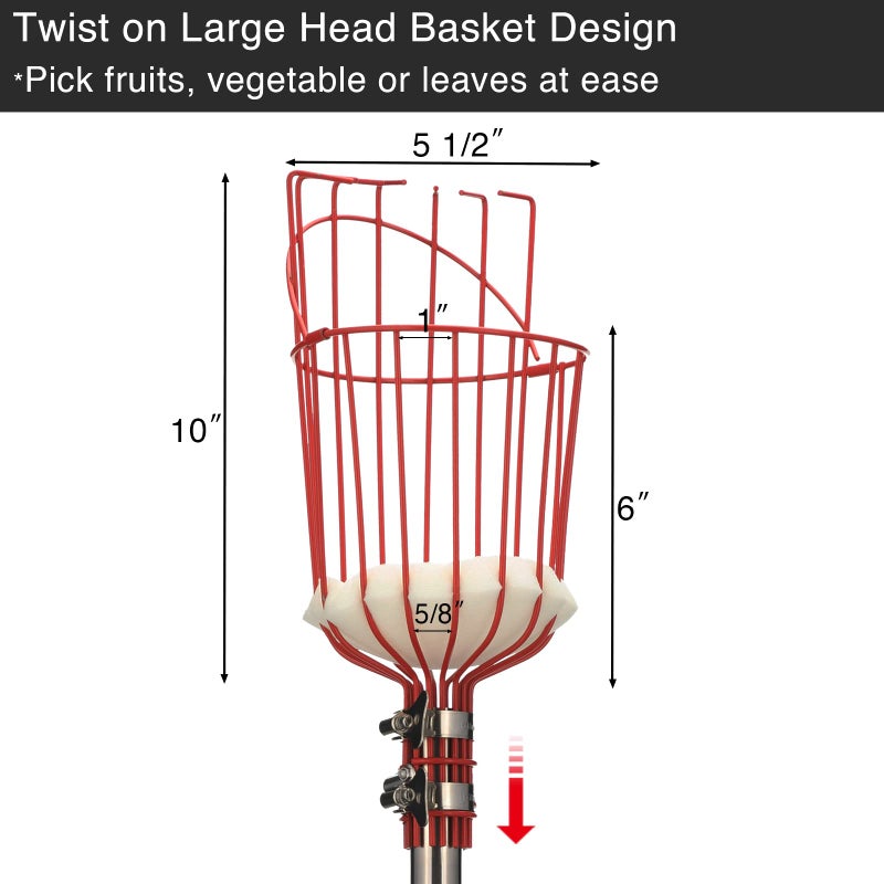 DonSail Fruit Picker Pole Tool with Basket Long Handle, 35-65 Inch Adjustable Apple Orange Picker Pole Tool with Basket for Avocado Acorn Lemon Pear Mango Tree Picker - Image 2