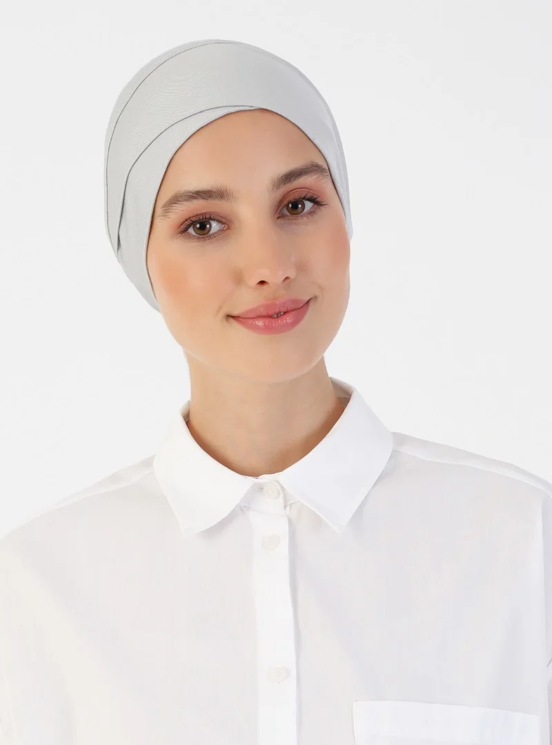 إيكاردين Combed Cotton Wide Size Cross-over Bonnet - Light Grey -