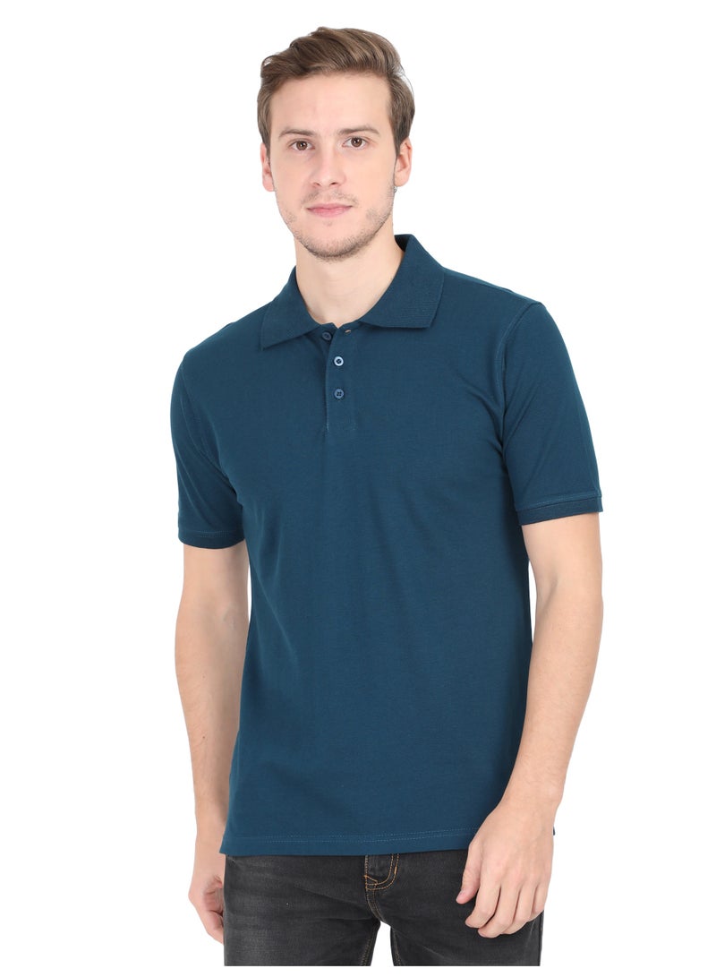 ملابس RSO تي شيرت بولو سادة بأكمام نصفية وياقة بولو للرجال من RSO Outfits - أزرق بترولي - Image 2