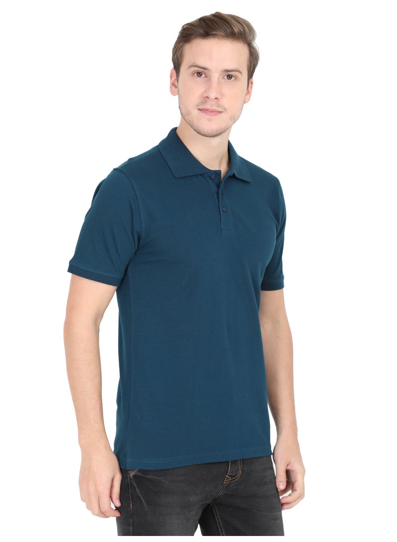 ملابس RSO تي شيرت بولو سادة بأكمام نصفية وياقة بولو للرجال من RSO Outfits - أزرق بترولي - Image 4