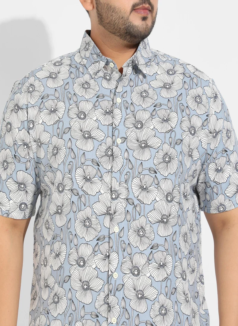 Instafab Plus Instafab Plus Men's Icy Blue Botanical Print Shirt