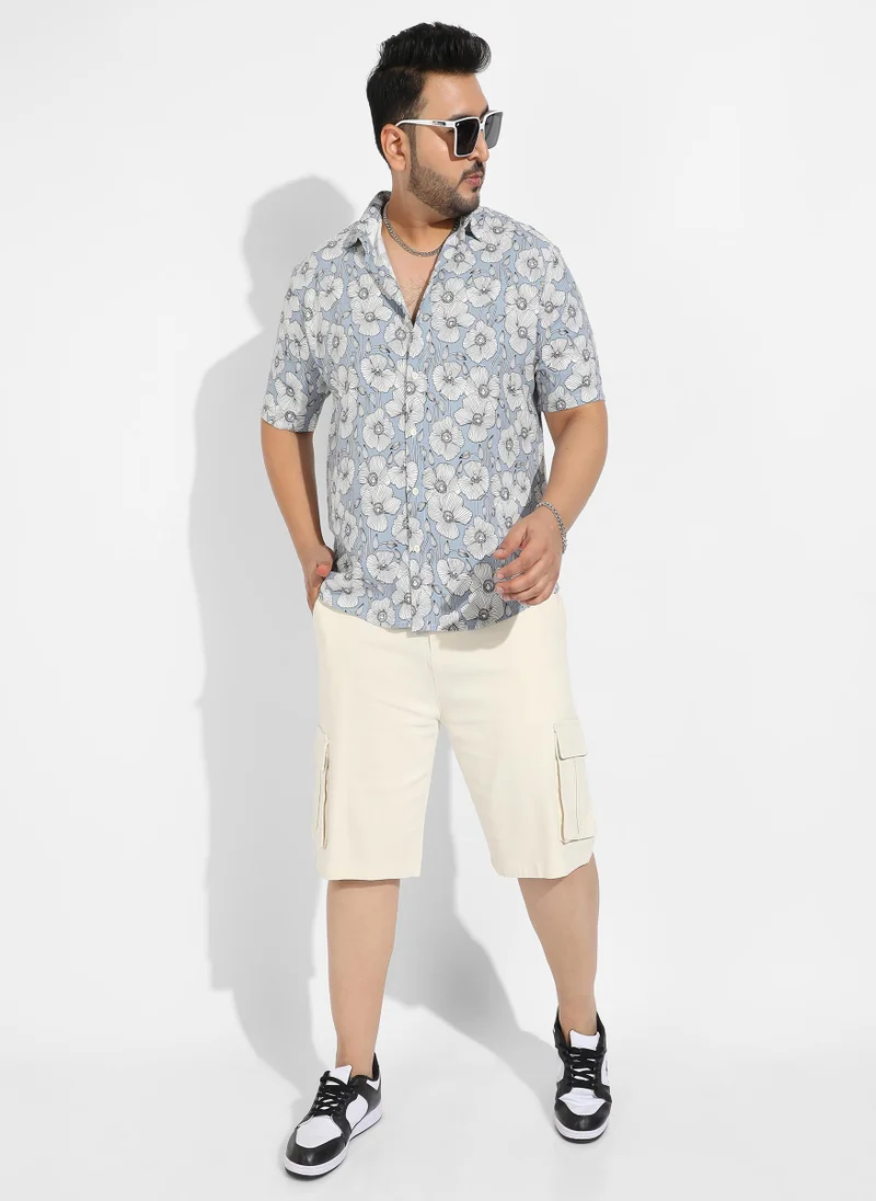 Instafab Plus Instafab Plus Men's Icy Blue Botanical Print Shirt
