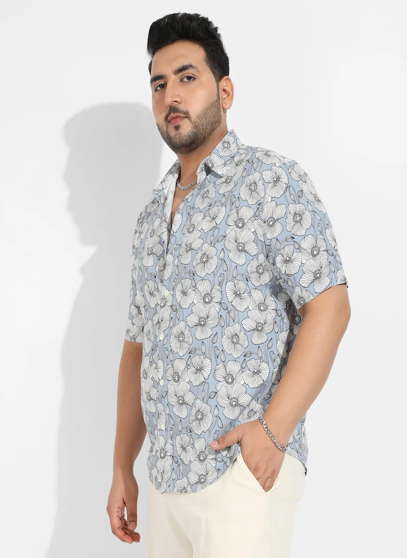 Instafab Plus Instafab Plus Men's Icy Blue Botanical Print Shirt