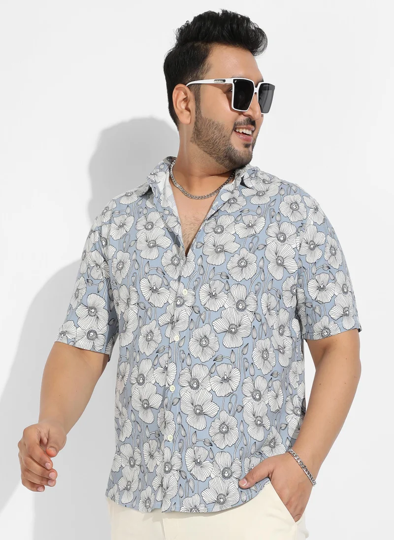 Instafab Plus Instafab Plus Men's Icy Blue Botanical Print Shirt