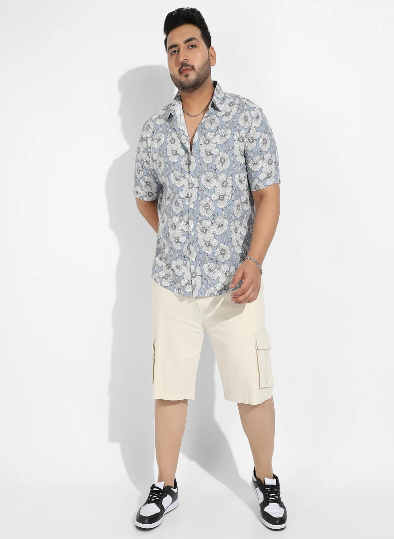 Instafab Plus Instafab Plus Men's Icy Blue Botanical Print Shirt